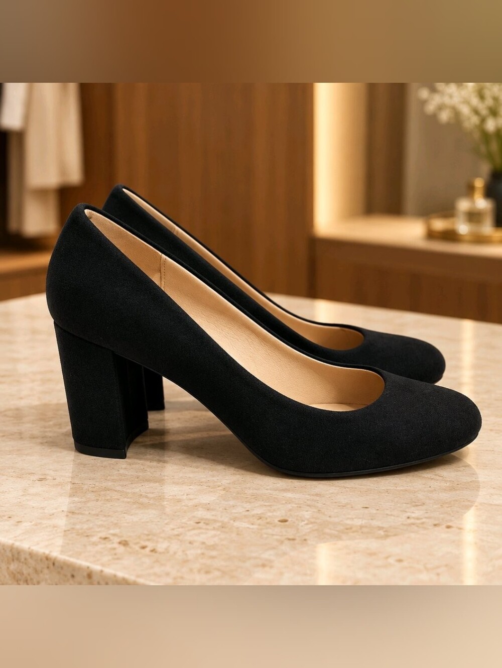 CL by Laundry Black Suede Block Heel Pumps